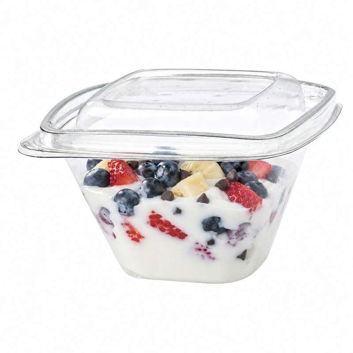 Pot Deli carré PET transparent avec couvercle  128x128mm H70mm 375ml - 100Pcs
