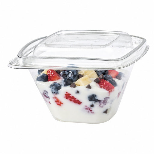 Pot Deli carré PET transparent avec couvercle  128x128mm H70mm 375ml - 100Pcs