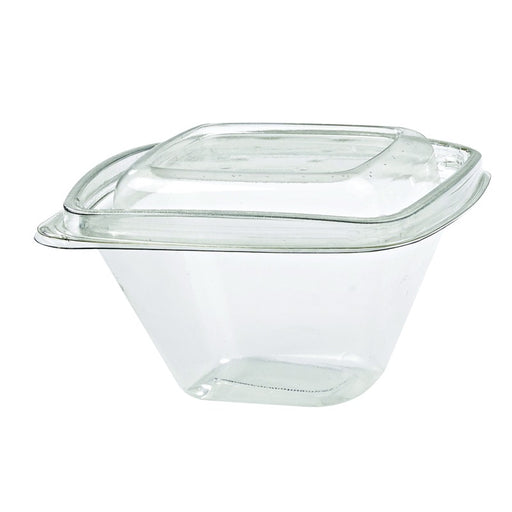 Pot Deli carré PET transparent avec couvercle  128x128mm H70mm 375ml - 100Pcs