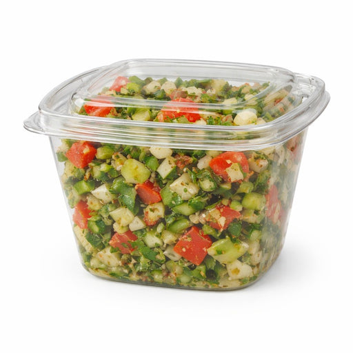 Pot Deli carré PET transparent avec couvercle  128x128mm H85mm 500ml - 100Pcs