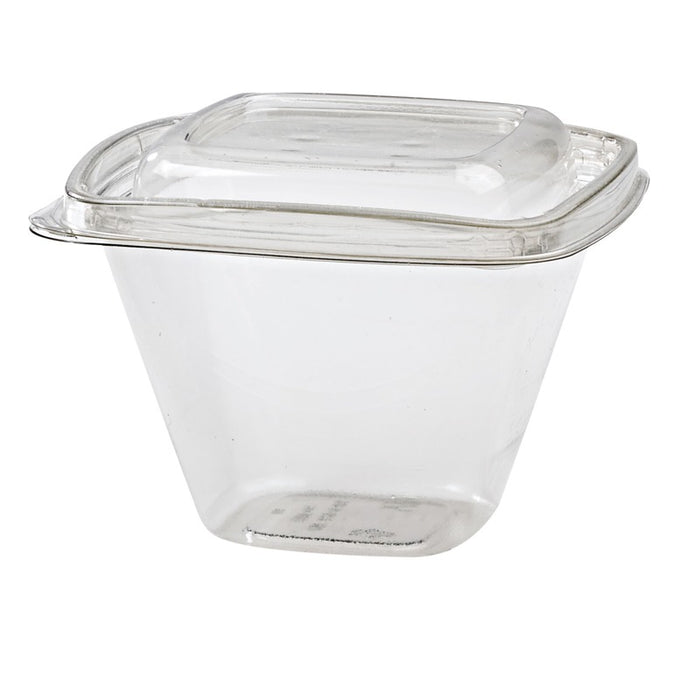 Pot Deli carré PET transparent avec couvercle  128x128mm H85mm 500ml - 100Pcs