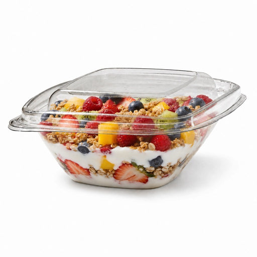 Pot Deli carré PET transparent avec couvercle  128x128mm H55mm 250ml - 100Pcs