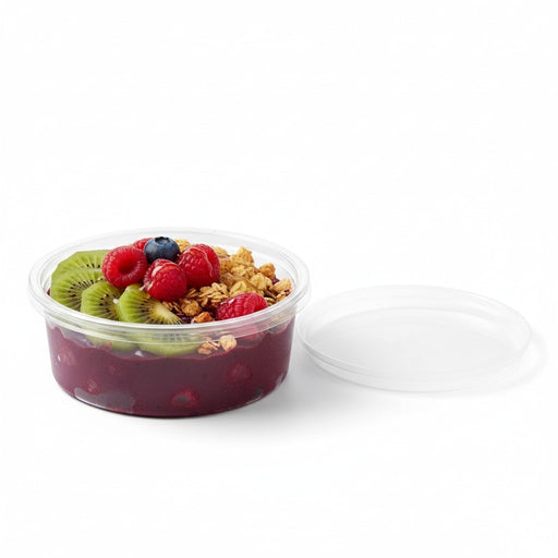 Pot Deli rond PET transparent avec couvercle rentrant   H38mm 200ml - 500Pcs