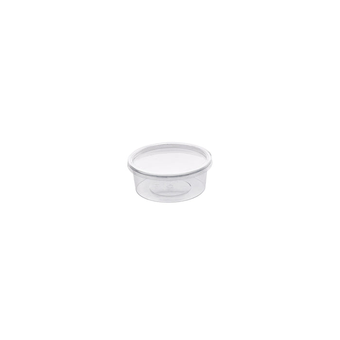 Pot Deli rond PET transparent avec couvercle rentrant   H38mm 200ml - 500Pcs