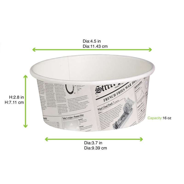 Pot "Deli" rond en carton décor journal   H72mm 480ml - 500Pcs