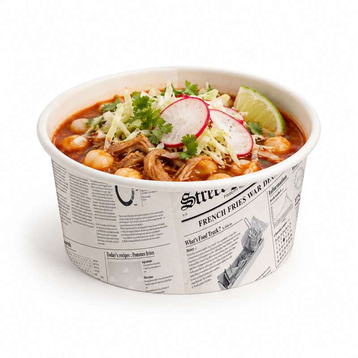 Pot "Deli" rond en carton décor journal   H72mm 480ml - 500Pcs