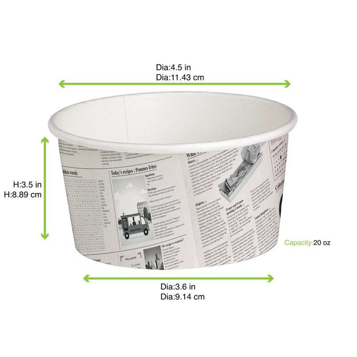 Pot "Deli" rond en carton décor journal   H87mm 600ml-500Pcs