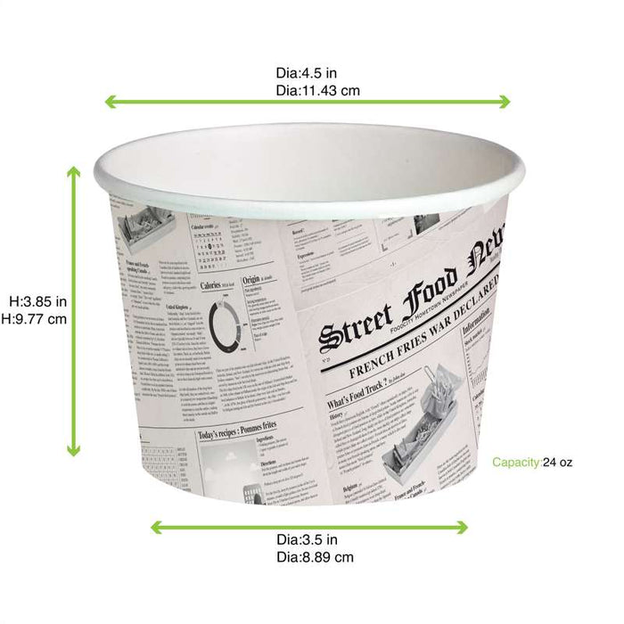 Pot rond "Deli" en carton imprimé journal Ø114mm H99mm 650ml - 500Pcs