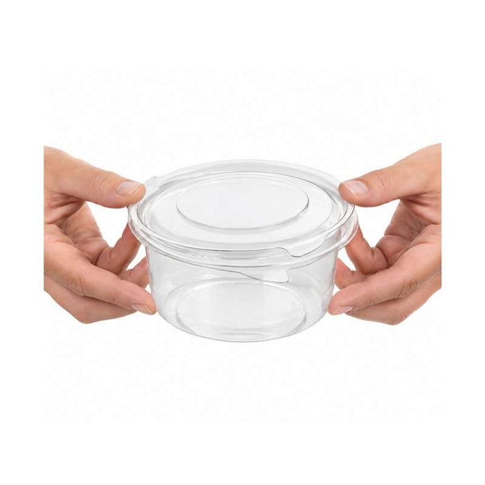 Pot Deli rond PET avec couvercle plat attaché   H60mm 400ml-600Pcs