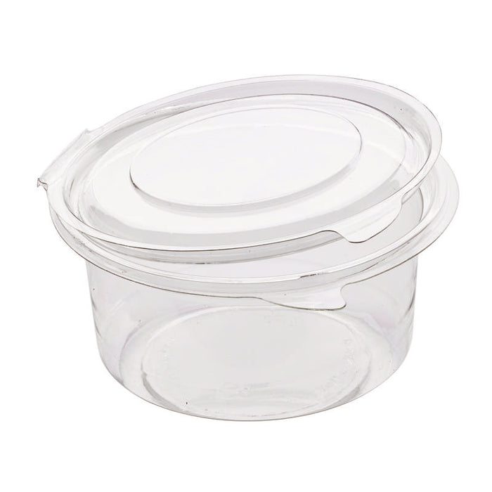 Pot Deli rond PET avec couvercle plat attaché   H60mm 400ml-600Pcs