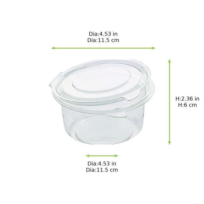 Pot Deli rond PET avec couvercle plat attaché   H60mm 400ml-600Pcs
