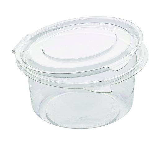 Pot Deli rond PET avec couvercle plat attaché   H60mm 400ml-600Pcs