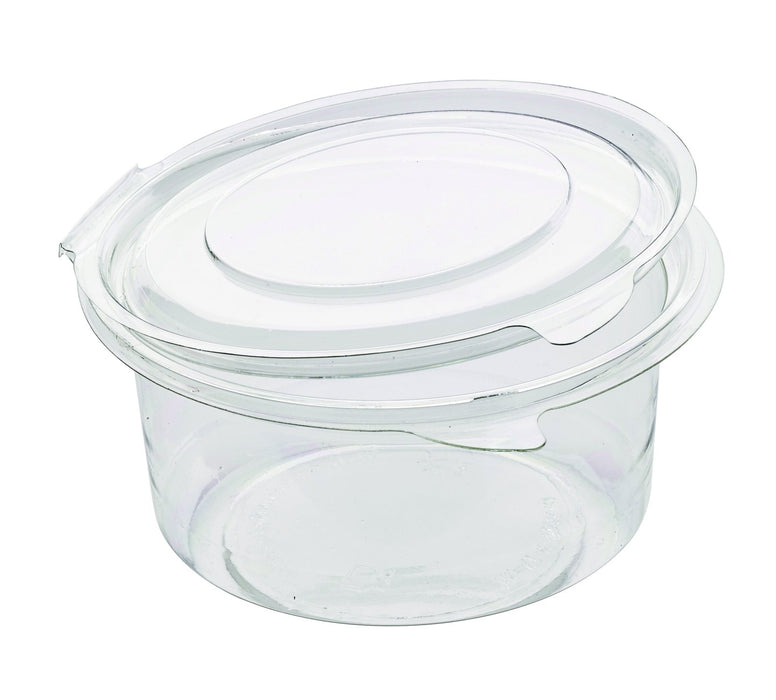 Pot Deli rond PET avec couvercle plat attaché   H60mm 400ml-600Pcs