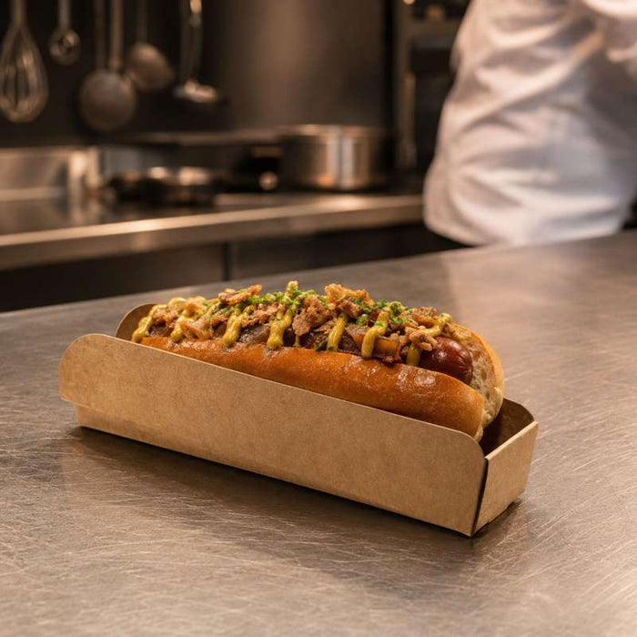 Support hot-dog en carton brun  250x55mm H32mm-1000Pcs