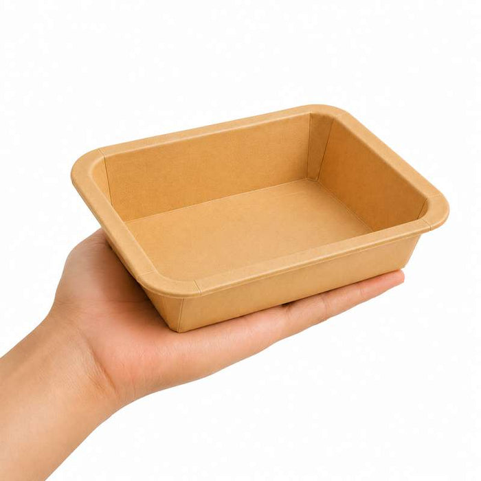 Barquette GN 1/8 scellable en carton brun pelliculé CPET 160x130mm H36mm 450ml - 300Pcs