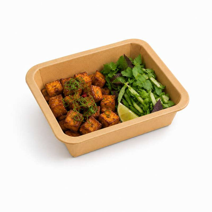 Barquette GN 1/8 scellable en carton brun pelliculé CPET 160x130mm H36mm 450ml - 300Pcs