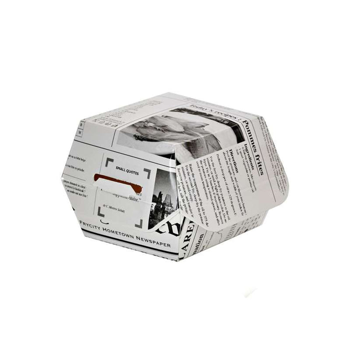 Boite burger carton blanc décor journal  75x75mm H50mm-500Pcs