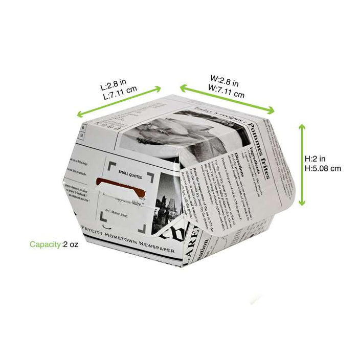 Boite burger carton blanc décor journal  75x75mm H50mm-500Pcs