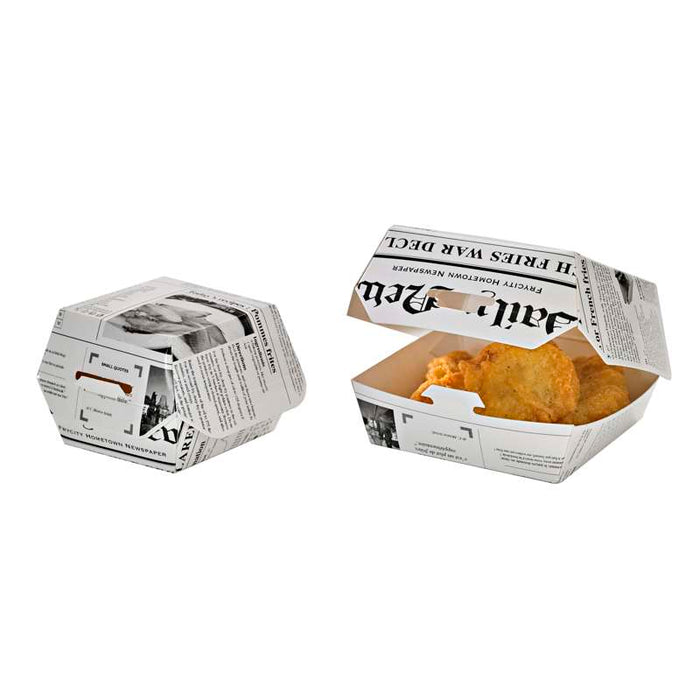 Boite burger carton blanc décor journal  75x75mm H50mm-500Pcs