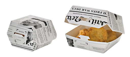Boite burger carton blanc décor journal  75x75mm H50mm-500Pcs