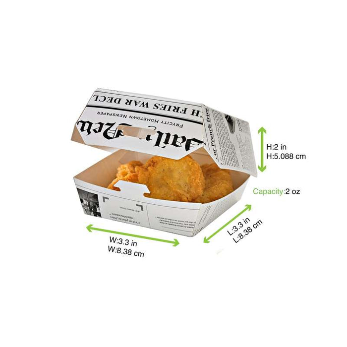 Boite burger carton blanc décor journal  95x95mm H50mm-500Pcs