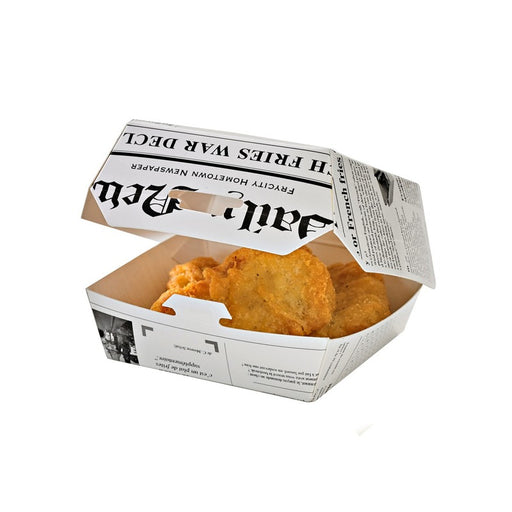 Boite burger carton blanc décor journal  95x95mm H50mm-500Pcs