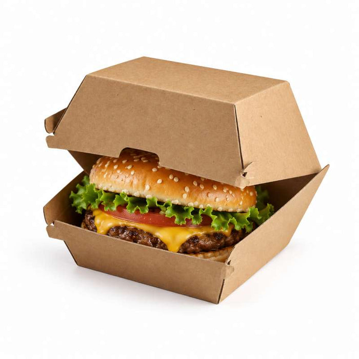 Boîte burger carton kraft brun microcannelé 145x130mm H100mm-300Pcs