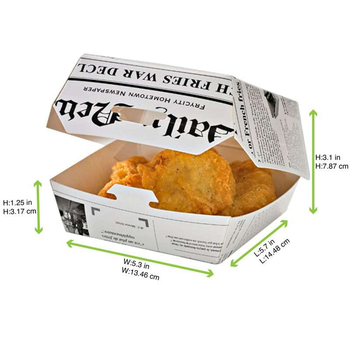 Boite burger carton blanc décor journal  135x125mm H65mm-500Pcs