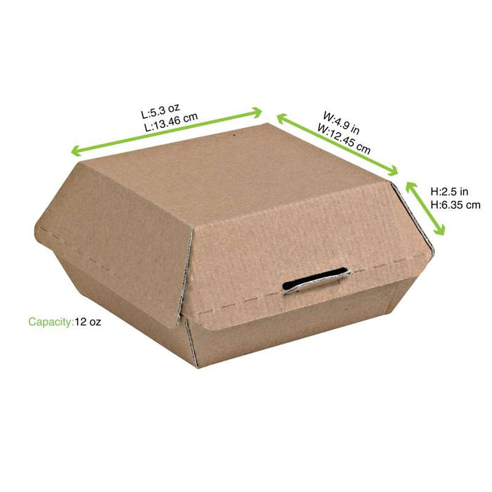 Boite burger carton kraft brun microcannelé  135x125mm H65mm-500Pcs