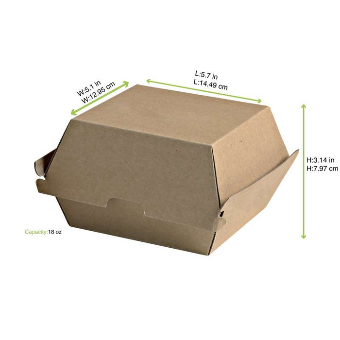 Boîte burger carton kraft brun microcannelé. A utiliser avec nos feuilles papier 145x130mm H78mm-500Pcs