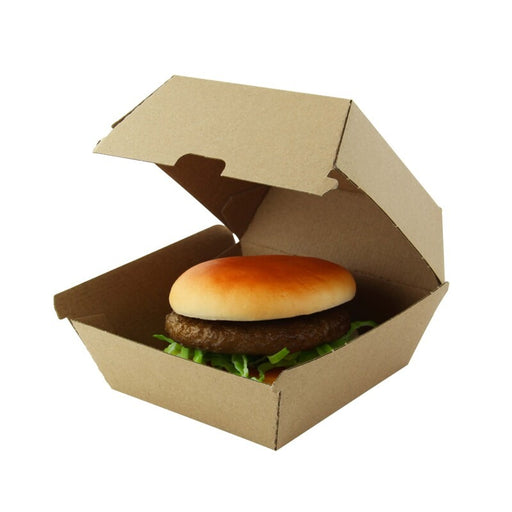 Boîte burger carton kraft brun microcannelé. A utiliser avec nos feuilles papier 145x130mm H78mm-500Pcs