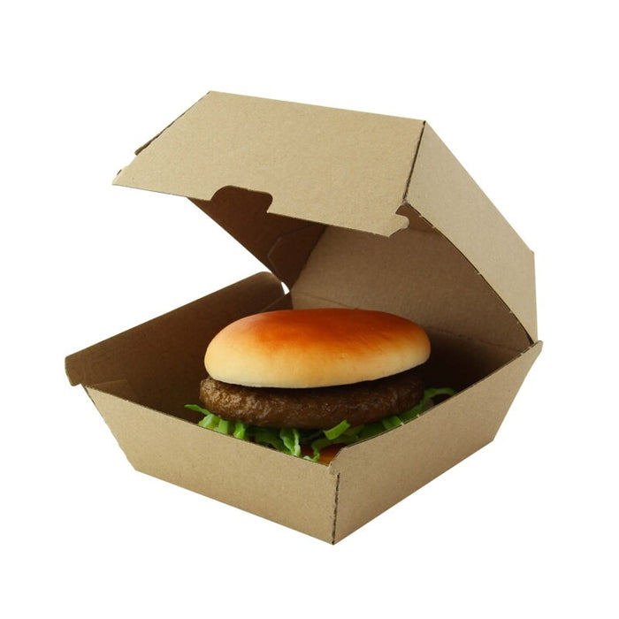 Boîte burger carton kraft brun microcannelé. A utiliser avec nos feuilles papier 145x130mm H78mm-500Pcs