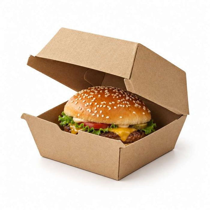Boite burger carton kraft brun microcannelé  178x155mm H80mm-250Pcs