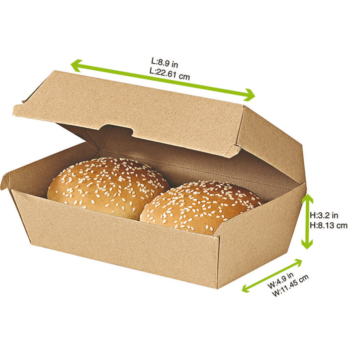 Boite burger carton kraft brun microcannelé  225x125mm H82mm-200Pcs