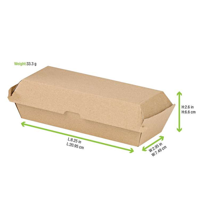 Boîte hot dog carton kraft brun microcannelé 208x75mm H70mm-200Pcs