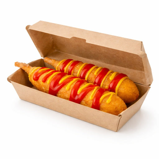 Boîte hot dog carton kraft brun microcannelé 208x75mm H70mm-200Pcs