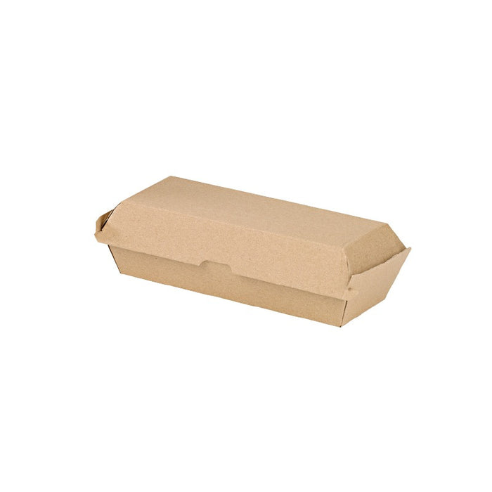Boîte hot dog carton kraft brun microcannelé 208x75mm H70mm-200Pcs