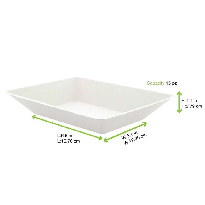 Assiette blanche rectangulaire "Eco-Design" en pulpe 170x130mm 450ml - 500Pcs