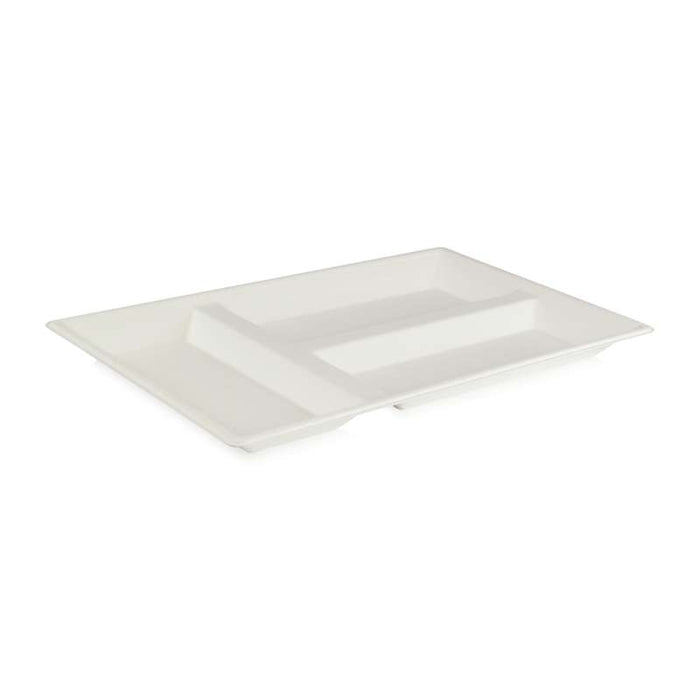 Plateau rectangulaire blanc 3 compartiments en pulpe   400x280mm-100Pcs