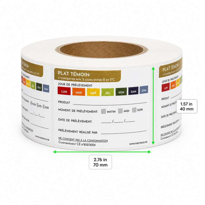 Étiquette autocollante pour plats témoins 70x40mm - 1500Pcs
