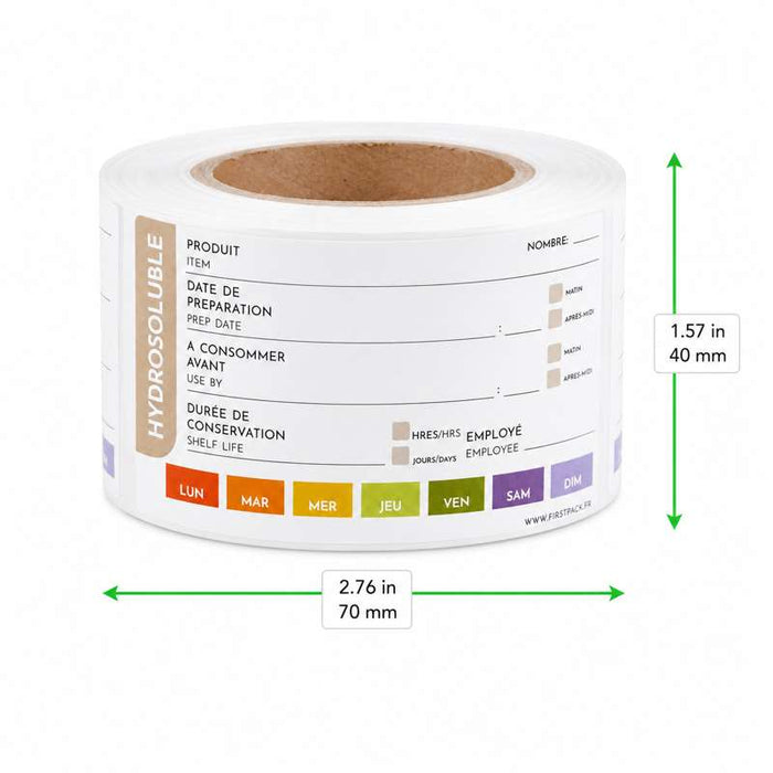 Étiquette HACCP hydrosoluble 70x40mm - 1500Pcs