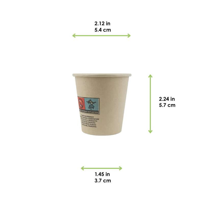 Gobelet blanc en carton fibre de bambou avec laminage plastique PE   H57mm 72ml - 1000Pcs
