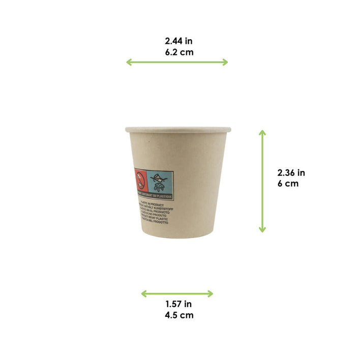 Gobelet en fibre de bambou avec laminage plastique PE   H60mm 90ml - 1000Pcs