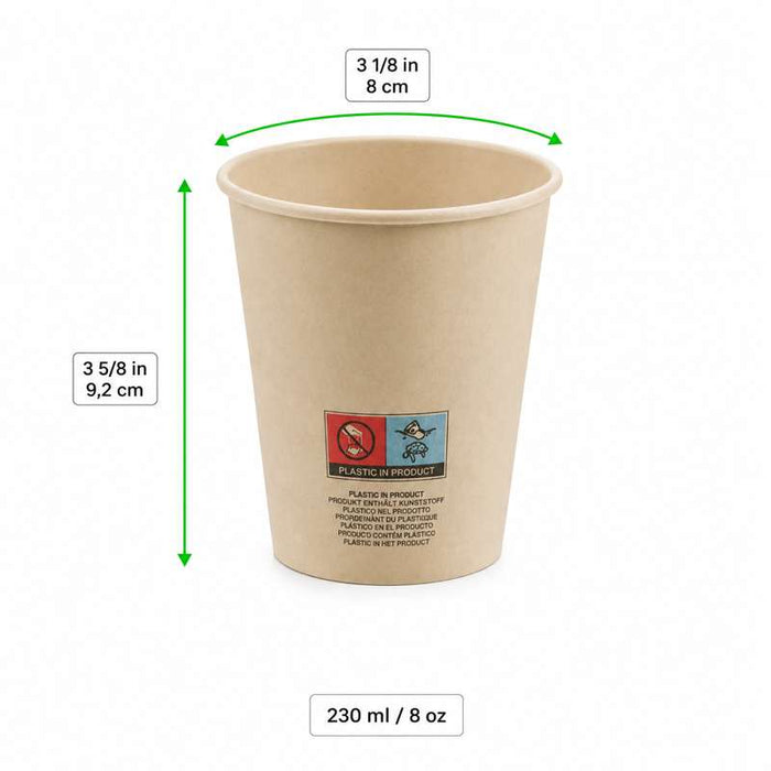 Gobelet blanc en carton fibre de bambou avec laminage plastique PE   H92mm 230ml - 1000Pcs