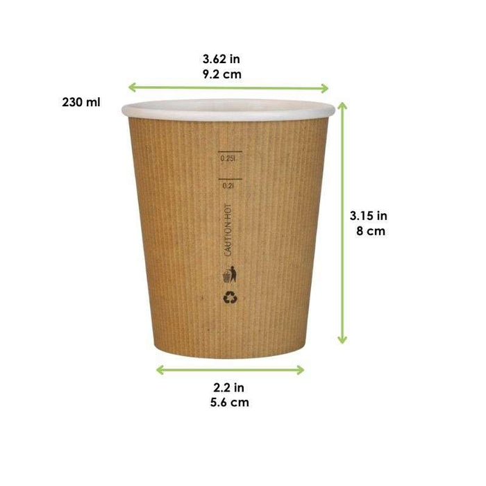 Gobelet Nature Cup en carton kraft brun strié  H92mm 230ml - 1000Pcs