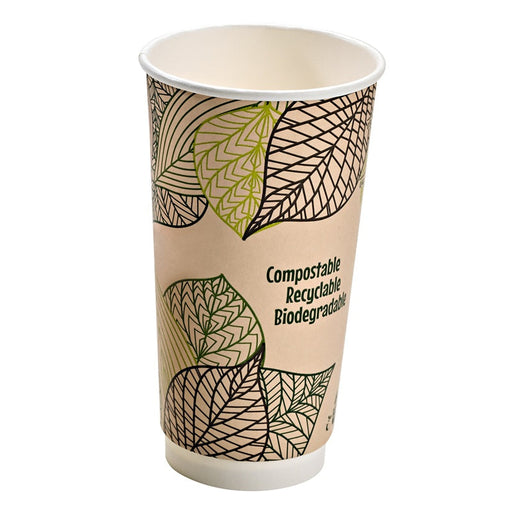 Vaso de cartón kraft con decoración de hojas de doble pared con laminación PLA 590ml A159mm - 25Uds