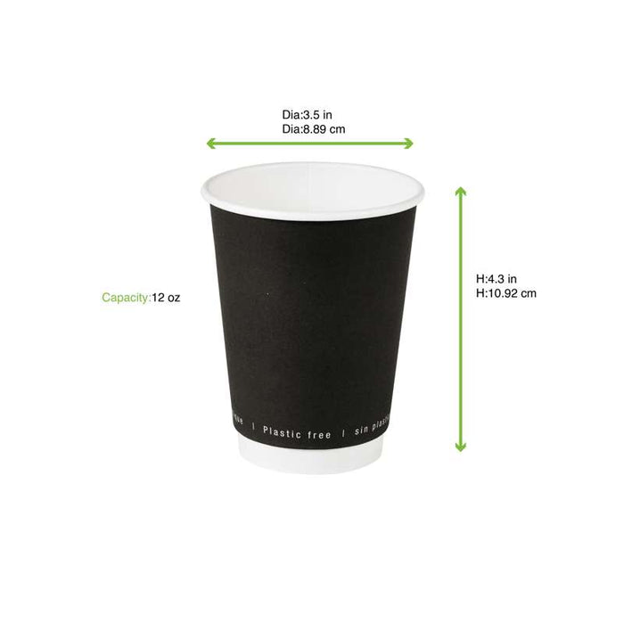 Gobelet en carton noir à double paroi sans matière plastique, Waterbased  H110mm 350ml-500Pcs