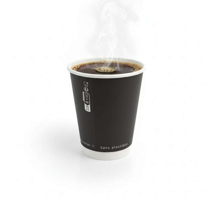 Gobelet en carton noir à double paroi sans matière plastique, Waterbased  H110mm 350ml-500Pcs