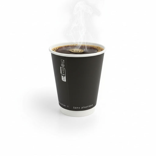 Gobelet en carton noir à double paroi sans matière plastique, Waterbased  H110mm 350ml-500Pcs