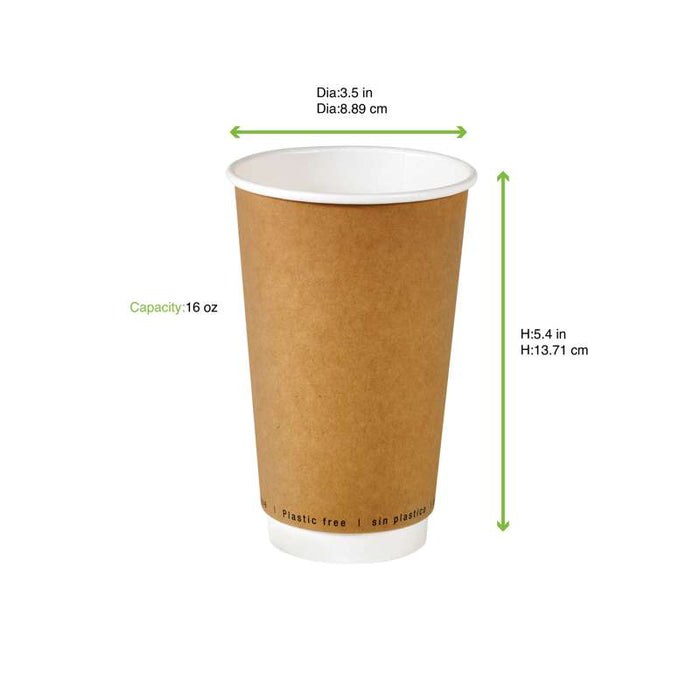Gobelet kraft double paroi en carton sans plastique Ø90mm H136mm 460ml - 500Pcs